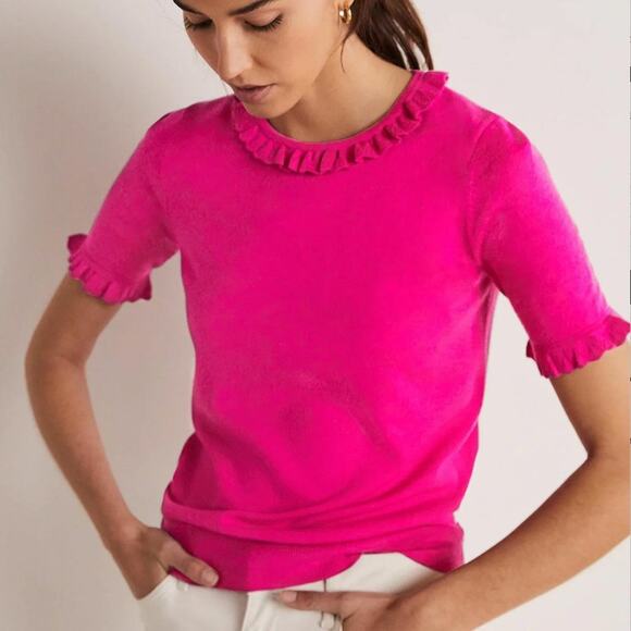 NWT BODEN Merino Knitted T-shirt Sweater Hot Pink Merino Wool 2 - Picture 2 of 7